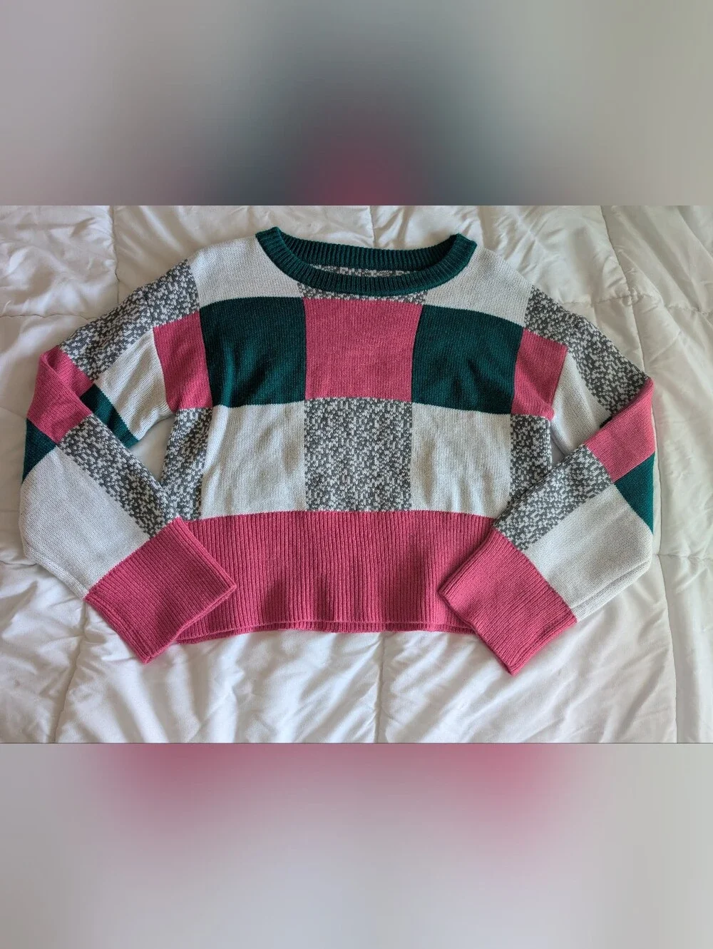 Saodimallsu Oversized 90s Checker Knit Sweater Pink Green Cream